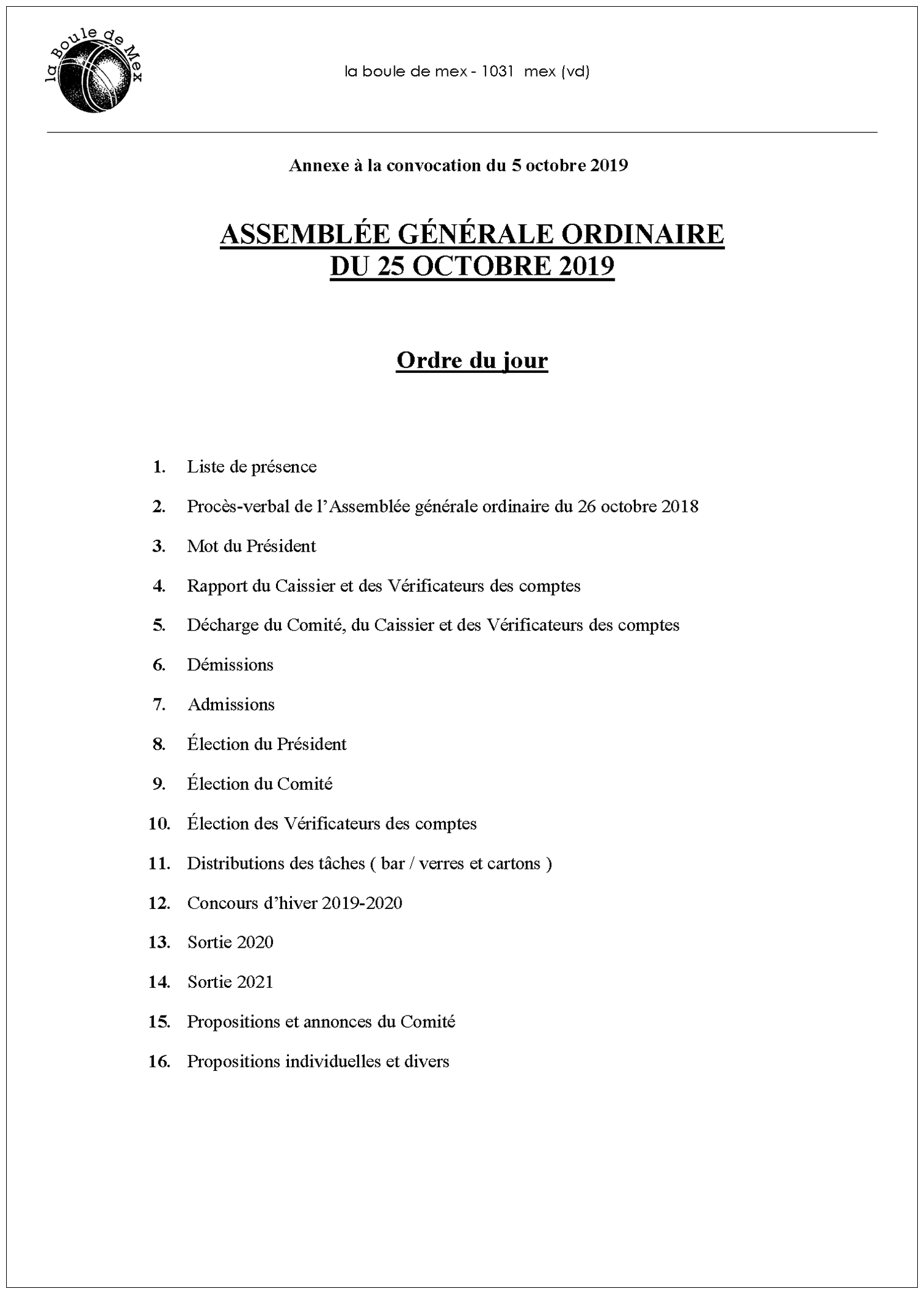 Inscription à L'ordre Du Jour D'une Cal Signification